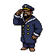 Pixel Michael as a ship's captain, shading his eyes and looking into the distance